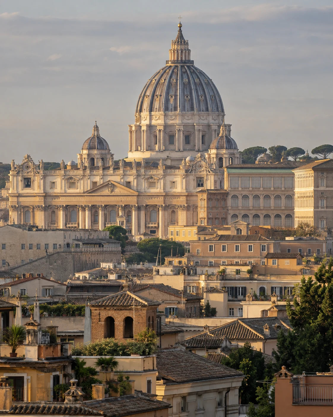 Interpretazione editoriale della cupola di San Pietro e dei tetti di Roma